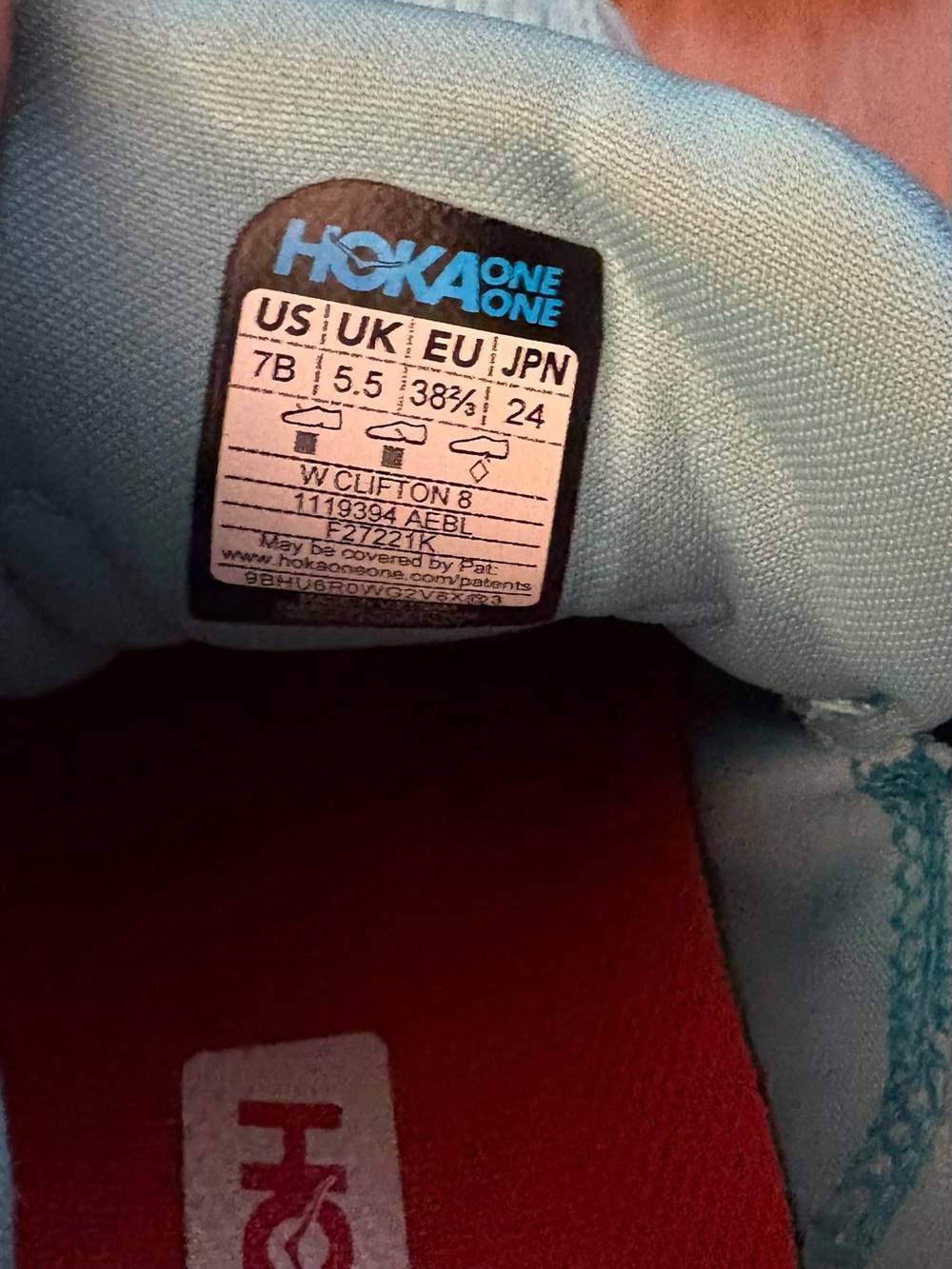 HOKA Clifton 8 Women’s 7B Aquarelle Eggshell Blue Running Shoes - Picture 5 of 6